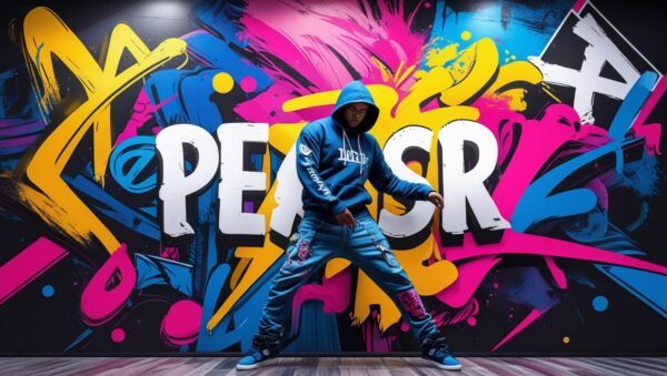 design a vibrant, realistic and artistic hiphop stylebackground image for an online dance course website.